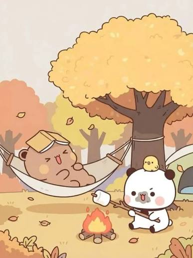 A cute Bubu and Dudu camping illustration.